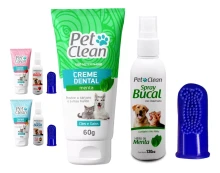 Gel Creme Dental Pet + Spray Bucal + Escova Dente Cachorro Sabor Menta